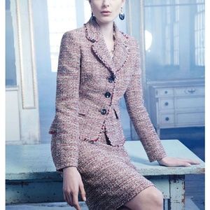 Albert Nipon Pink Tweed Skirt Suit